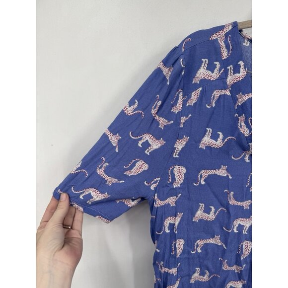 Michelle McDowell Leopard Novelty Animal Dress Women Large Periwinkle Retro - Picture 5 of 6